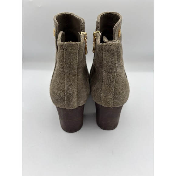 Tory Burch Taupe Suede Ankle Bootie Block Heel Size 9 Round Toe - Picture 6 of 8
